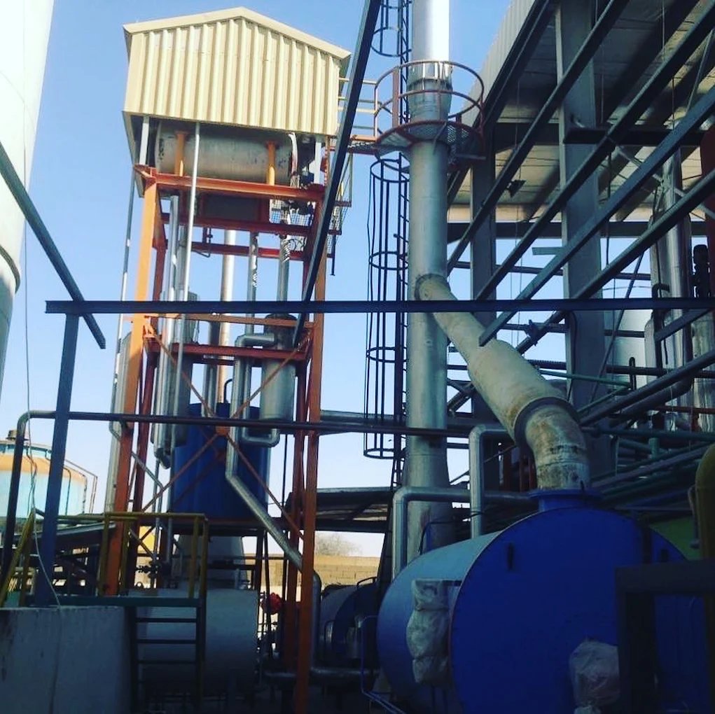 Fractionation column, condenser bank and reactor vessels inside the Al Manan processing plant